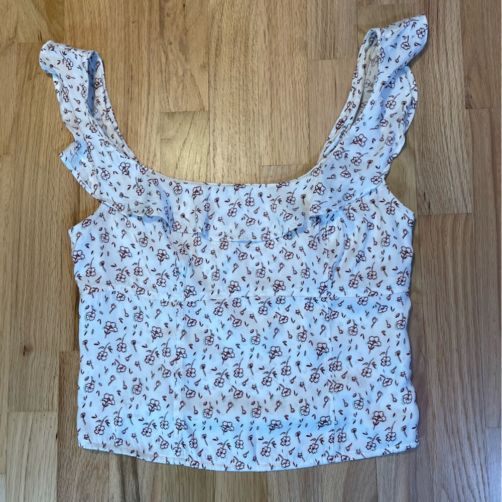 Free People Floral Top Boho Rimantic Feminine Ruffle Straps Cropped Womens Small - Picture 1 of 11